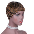 Non Lace Mix Blonde Brown Ombre Color  Short Human Hair Wigs, Pixie Cut Aliexpress Short Non Lace Machine Made Hair Wigs